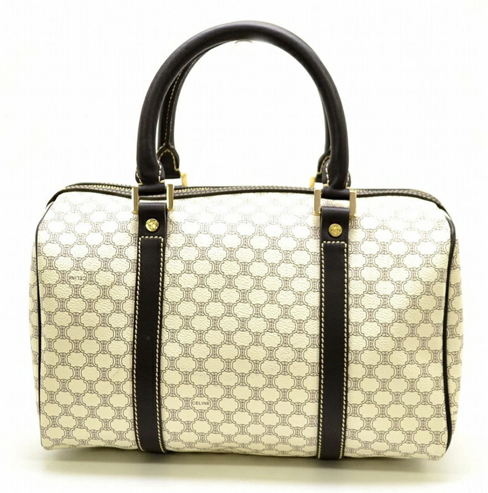 Celine Macadam Boston Bag Handbag Leather White Black
